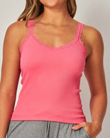 Ribbed Seamless Lace Trim Tank