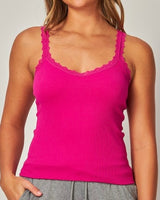 Ribbed Seamless Lace Trim Tank