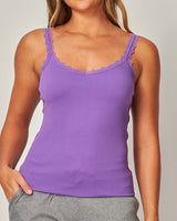 Ribbed Seamless Lace Trim Tank