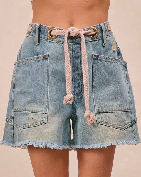 Braided Belt Denim Shorts