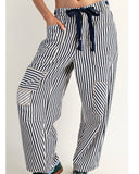 Navy Stripe Drawstring Barrel Pant