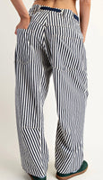 Navy Stripe Drawstring Barrel Pant