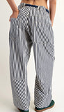 Navy Stripe Drawstring Barrel Pant