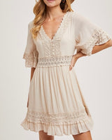 V-Neck Lace Trim Dress