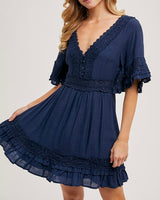 V-Neck Lace Trim Dress