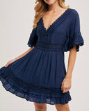 V-Neck Lace Trim Dress