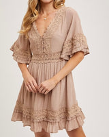 V-Neck Lace Trim Dress