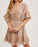 V-Neck Lace Trim Dress