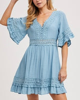 V-Neck Lace Trim Dress