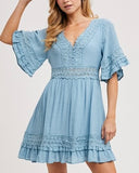 V-Neck Lace Trim Dress