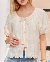 Embroidery Detail Short Sleeve Top