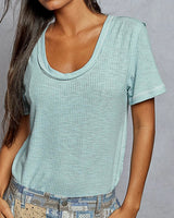 Ribbed Jersey Short Sleeve Top - Aqua