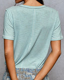 Ribbed Jersey Short Sleeve Top - Aqua