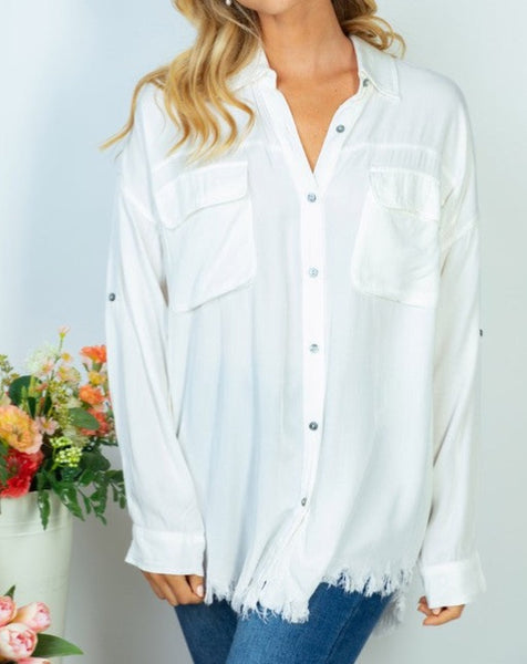 Long Sleeve Frayed Hem Top  *3//COLORS*