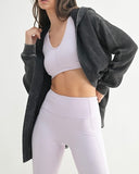 Vintage Washed Waffle Hooded Cardigan - BLACK
