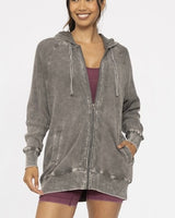 Washed Waffle Hooded Zip-Up - 2 Colors