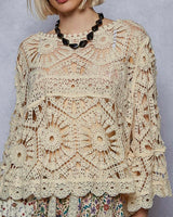 3/4 Sleeve Crochet Top - Cream