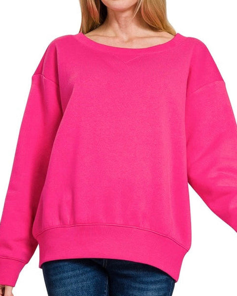 Wide Neck Fleece Sweatshirt - 2 Colors