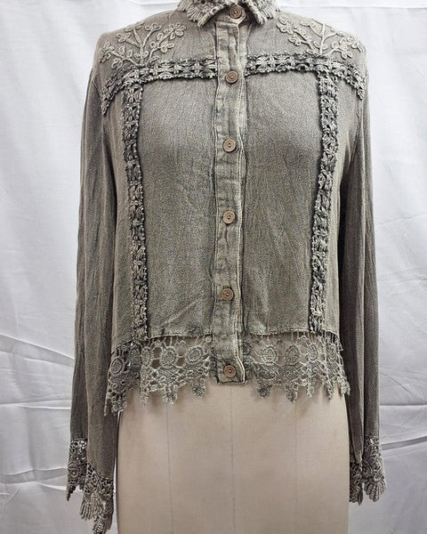 Lace Detail Button Down “Shacket”  - 2 Colors