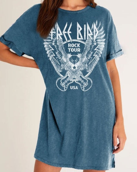 Free Bird T-Shirt Dress - BLUE