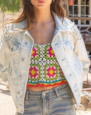 Washed Studded Corduroy Jacket - Sky