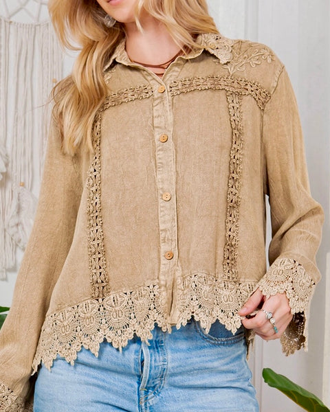 Lace Detail Button Down “Shacket”
