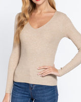 Ribbed Long Sleeve Sweater - OATMEAL
