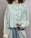 Mixed Fabric Button Down - Light Blue