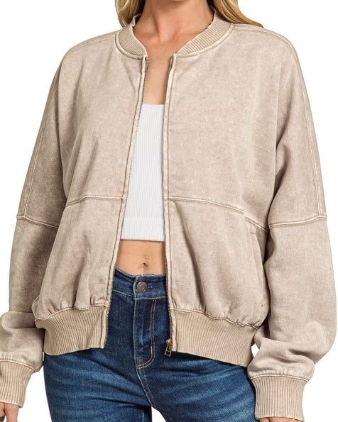 Washed Fleece Bomber - 2 Colors