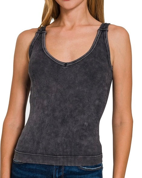 Washed Ribbed Seamless Tank w/ Pads