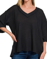 3/4 Sleeve Brushed Waffle Top