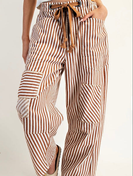 Stripe Drawstring Barrel Pant
