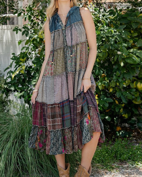 Sleeveless Patchwork Cardigan / Dress - Gravel
