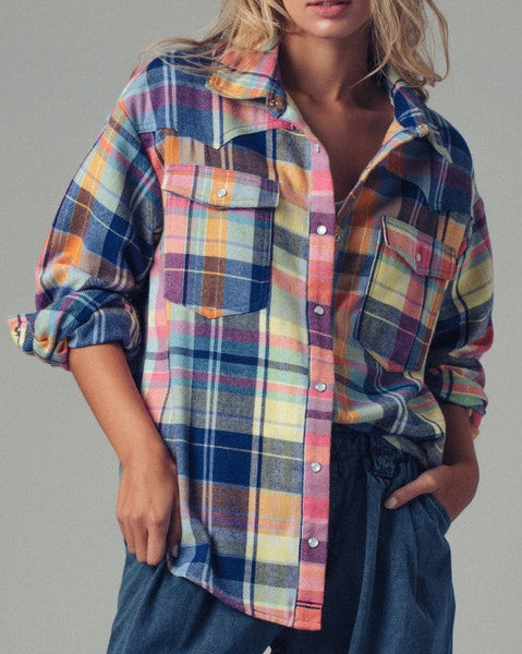 Multi Color Plaid Flannel Shacket