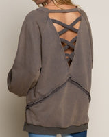 Vintage Wash Sweatshirt w/ Criss Cross Back
