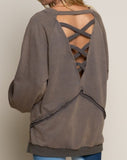 Vintage Wash Sweatshirt w/ Criss Cross Back