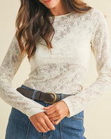 Long Sleeve Textured Mesh Top - 2 Colors