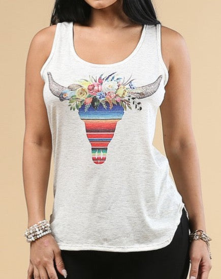 Serape Cow Tank - Oatmeal