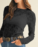 Long Sleeve Textured Mesh Top - 2 Colors