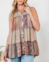 Sleeveless Patchwork Tunic - Latte