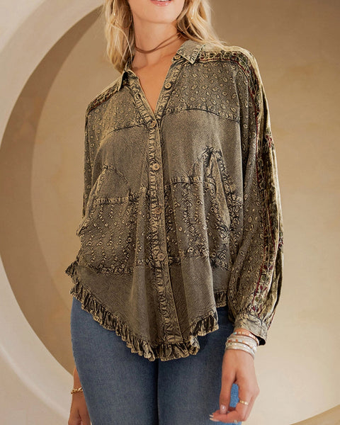 Button Down Embroidered Top