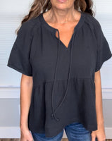 Peplum Short Sleeve Top - Navy