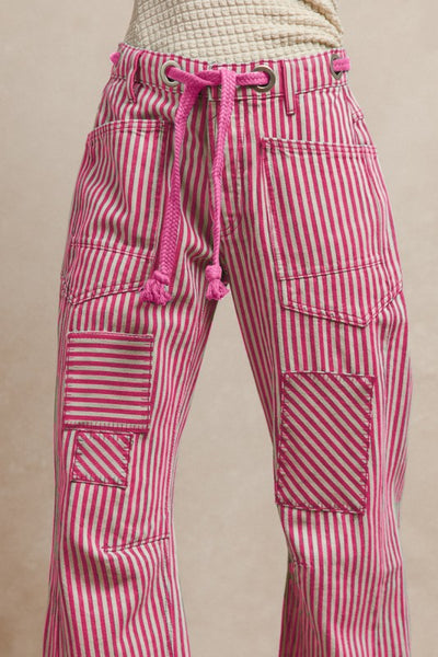 Braided Belt Stripe Patch Pant - 3 Colors