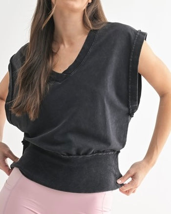 V-Neck French Terry Sleeveless Top - 3 Colors