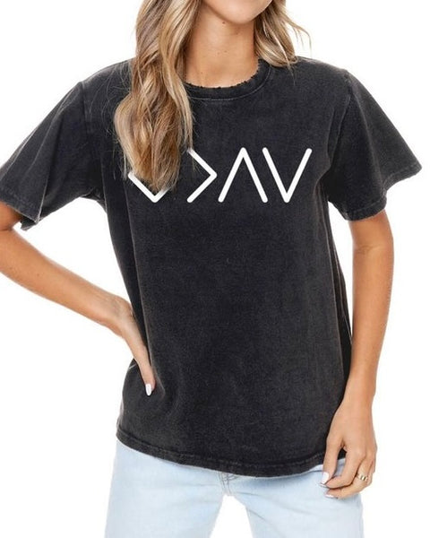 Vintage Wash God Is Greater T-Shirt - 2 Colors