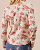 Floral Print Waffle Long Sleeve Top