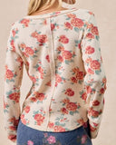 Floral Print Waffle Long Sleeve Top