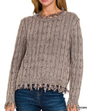 Distressed Cable Sweater