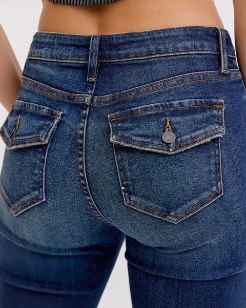 Flap Pocket Mid Rise Bootcut Jeans