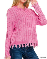 Distressed Cable Sweater